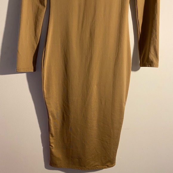 Elegant Tan Long Sleeve Dress - Picture 2 of 5